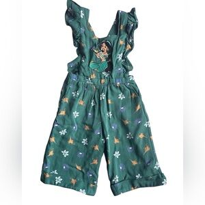 Disney Princess Jasmine Aladdin Ruffle Romper Jumpsuit Green Floral 3T